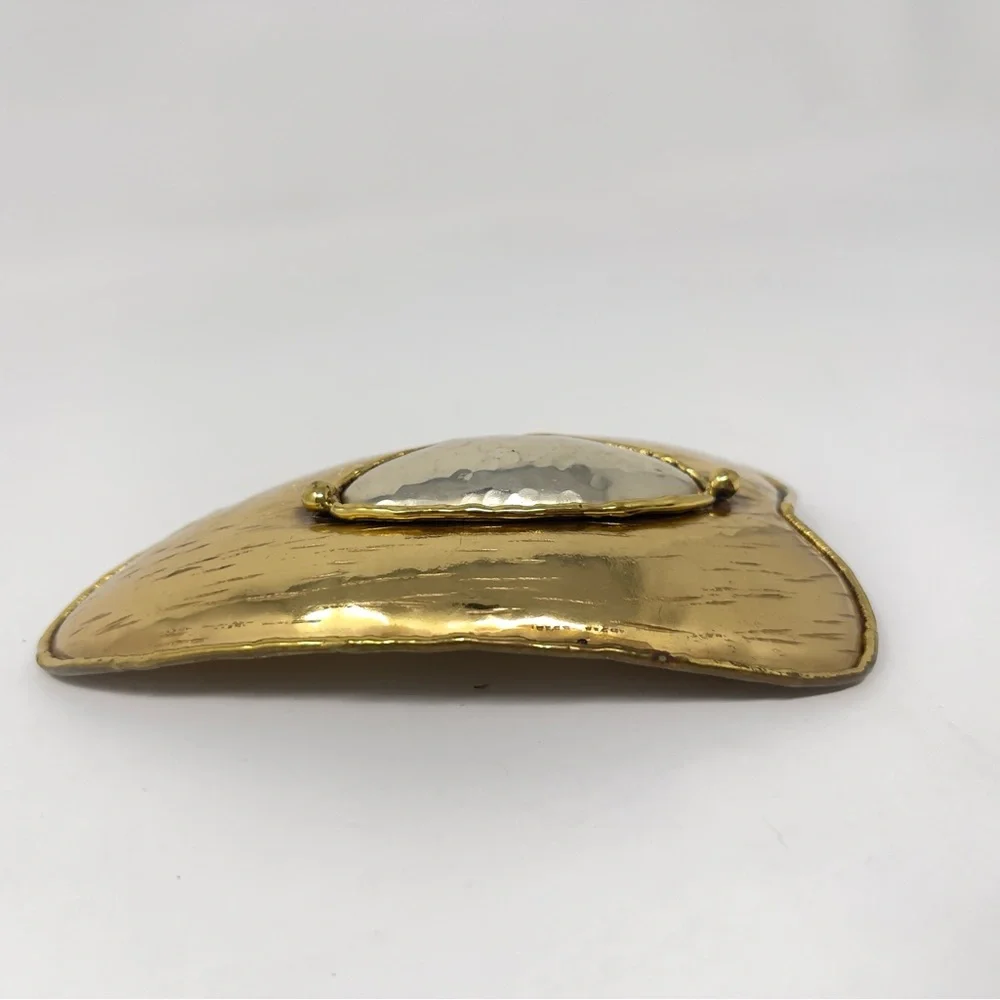 Vintage Gold Abstract‎ Belt Buckle Hammered, Silver Center Statement
